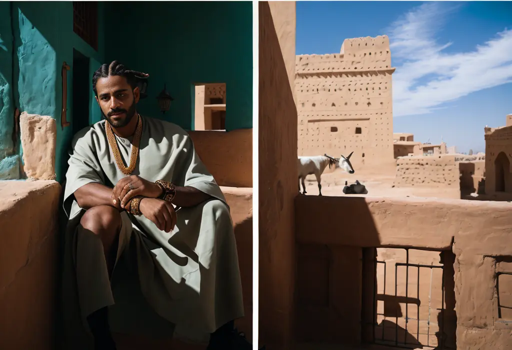 Nawab Khan, crouched beside a window in the colorful interior of a mud-brick palace in Dhahran al-Janub, near the border with Yemen, in March.