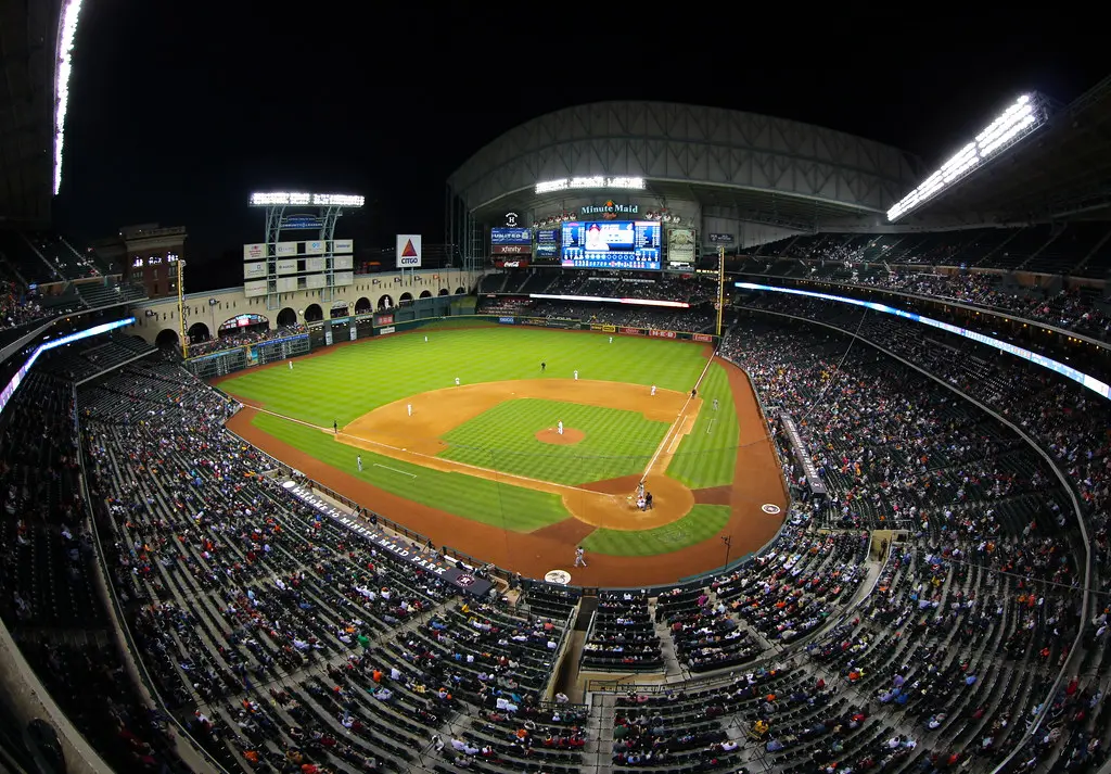 Night game at Minute Maid Park, Houston TX | The Indians are… | Flickr